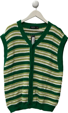 boohooMan Green Button Knitted Vest Cardigan UK M