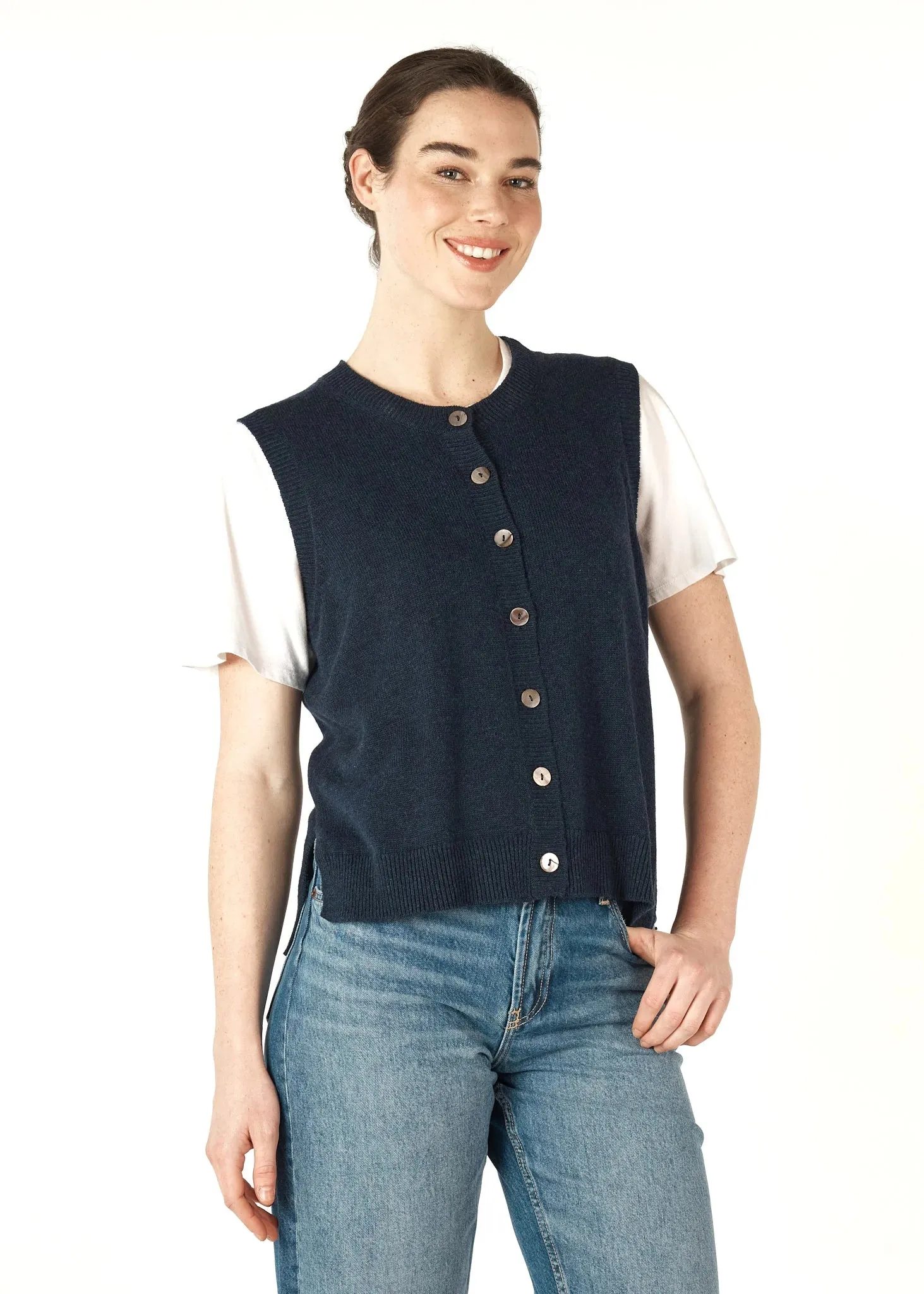Essential Button Knitted Vest - Denim