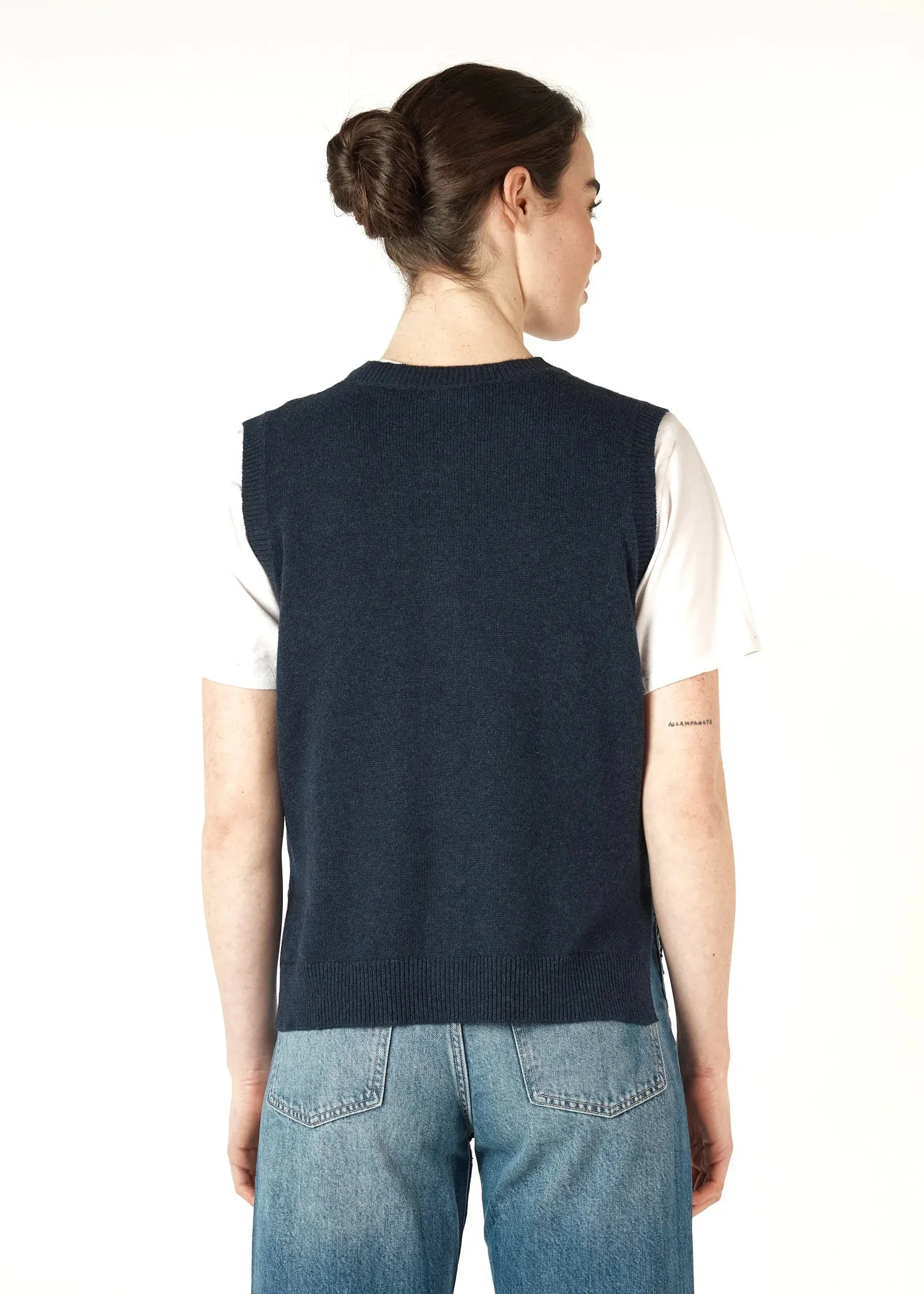Essential Button Knitted Vest - Denim