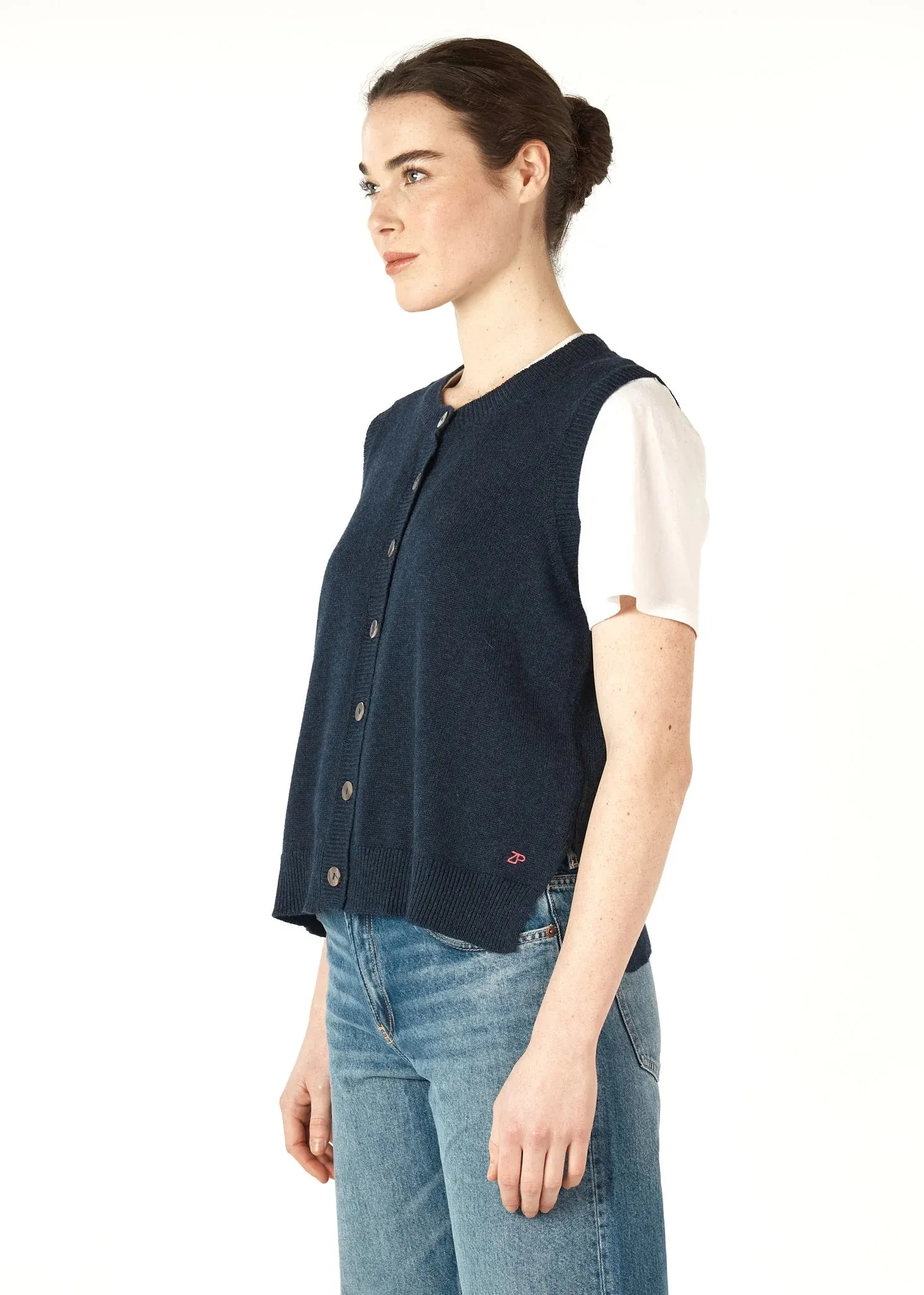 Essential Button Knitted Vest - Denim