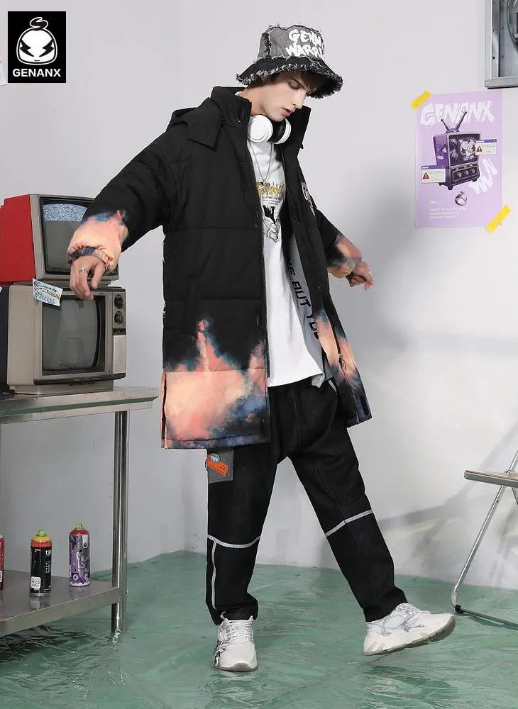 Firework Gradient Cartoon Print Padded Coat