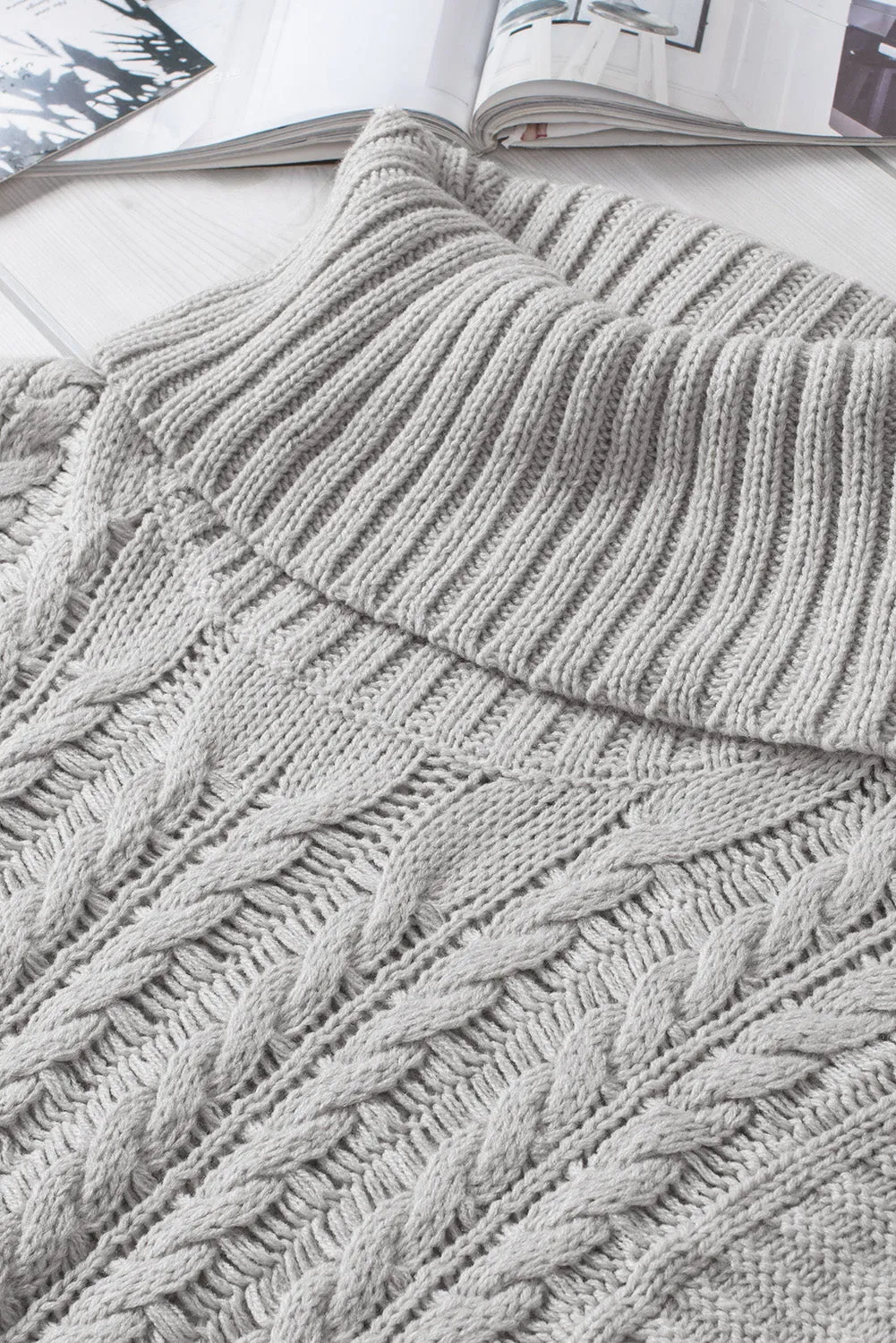 Grey Turtle Neck Braided Knitted Vest Sweater