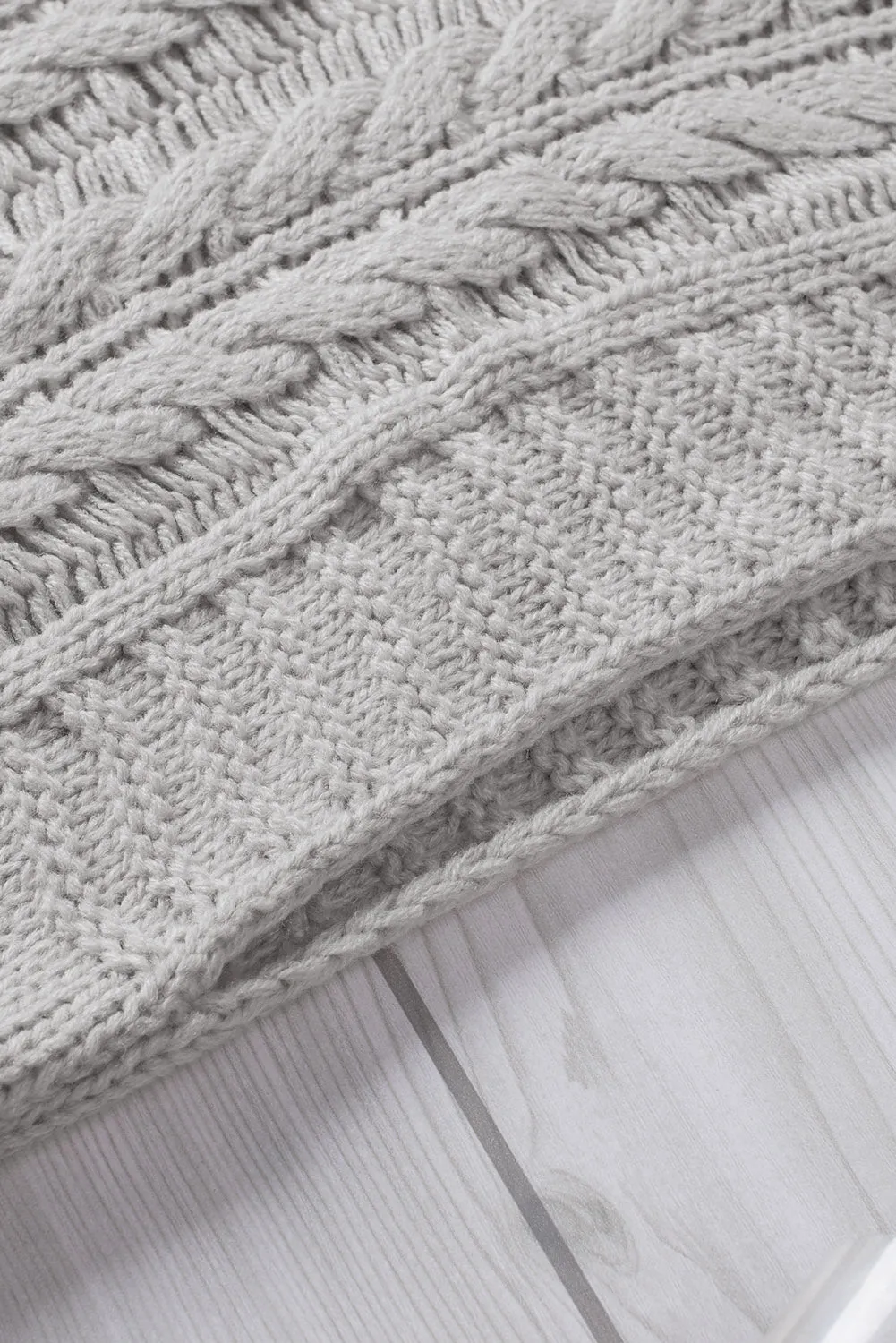 Grey Turtle Neck Braided Knitted Vest Sweater
