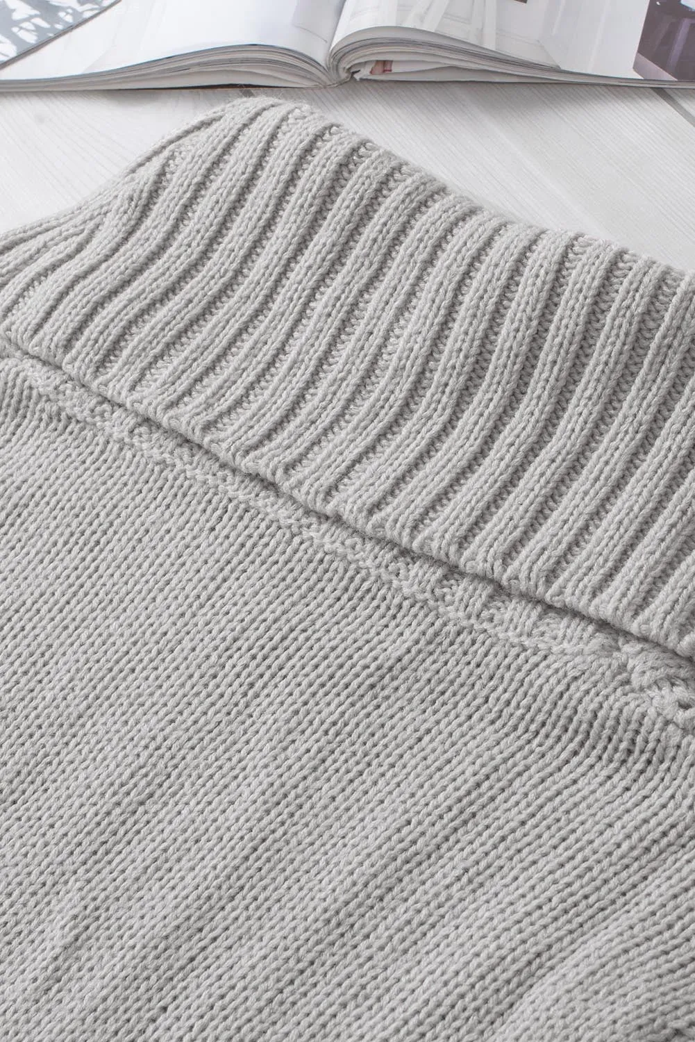 Grey Turtle Neck Braided Knitted Vest Sweater