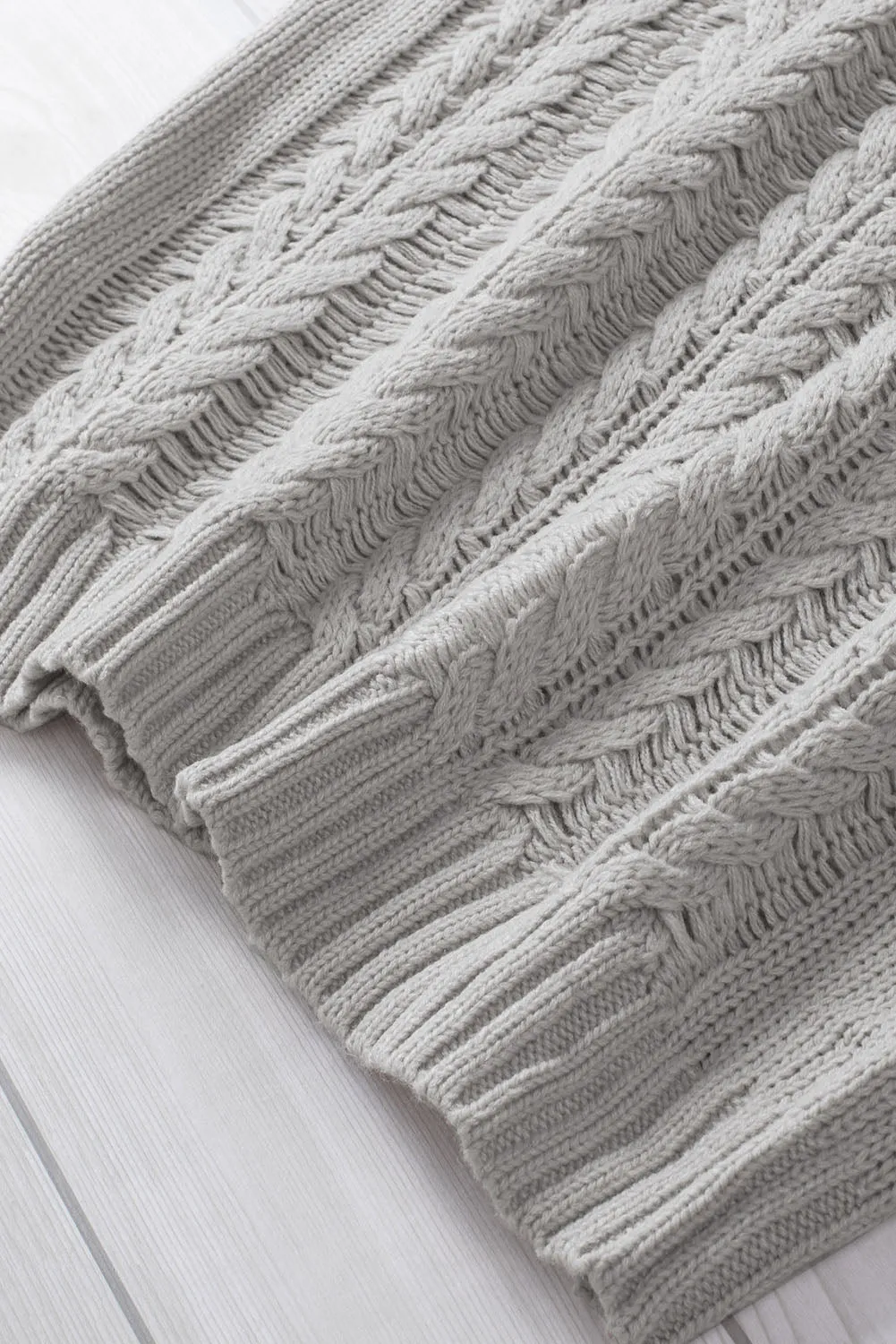 Grey Turtle Neck Braided Knitted Vest Sweater