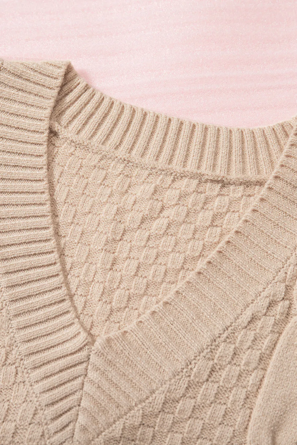 Khaki V-Neck Twist Knitted Vest Sweater