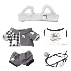niannyyhouse 20cm Plush Doll Clothes Wolf Ear Headband Coat Pants Vest Backpack 8in Doll Dressup