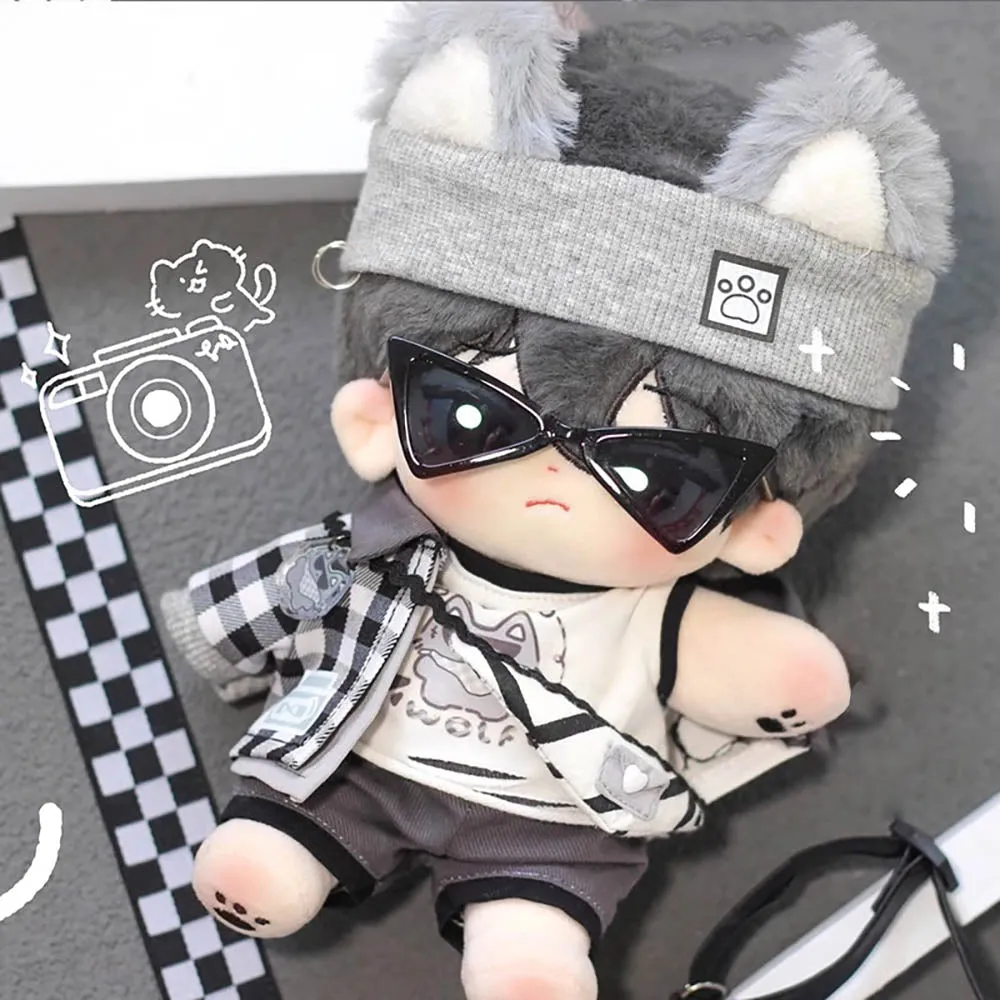 niannyyhouse 20cm Plush Doll Clothes Wolf Ear Headband Coat Pants Vest Backpack 8in Doll Dressup