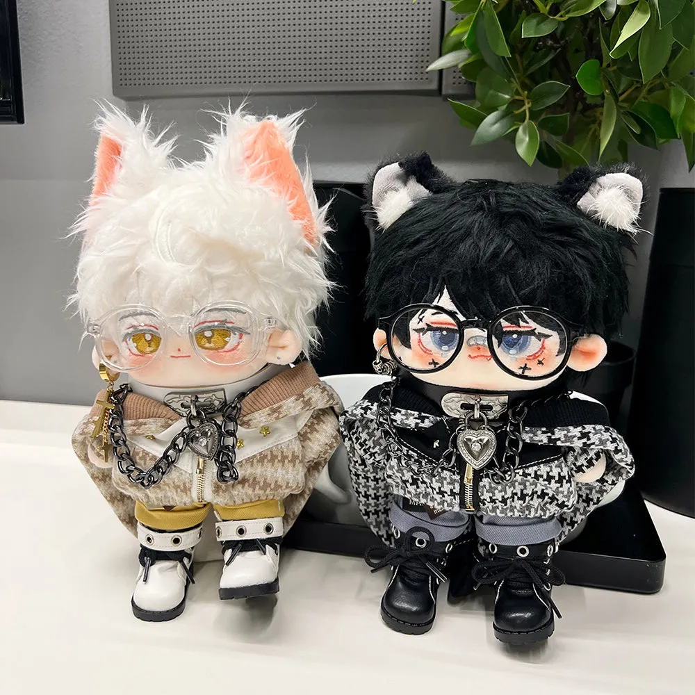 niannyyhouse 20cm Plushie Doll Clothes Color Blocking Jacket Vest Pants Glasses Collar Shoes Ear Clip 8in Doll Accessories Dress Up