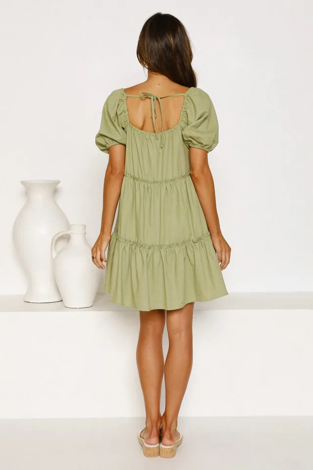 Olive Green Babydoll Mini Dress