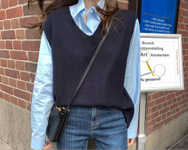Plain Women's Knitted Winter V-Neck Vest