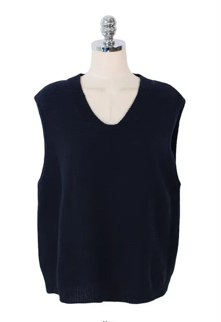 Plain Women's Knitted Winter V-Neck Vest