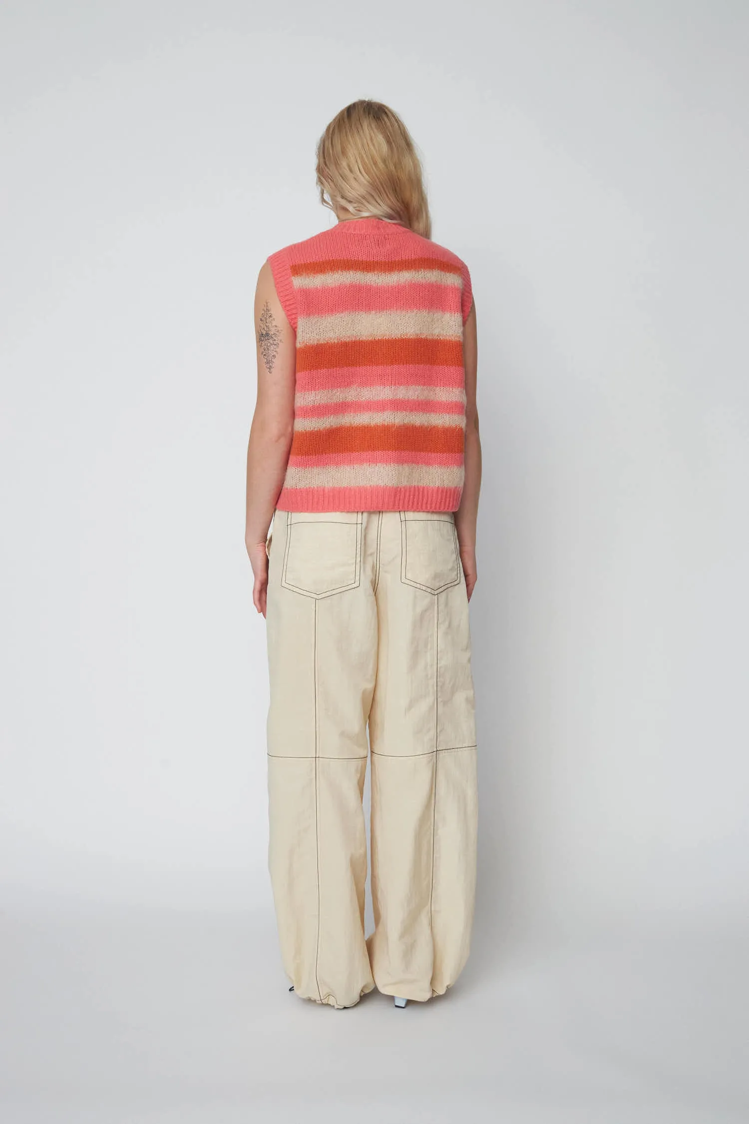Striped Mohair Cardigan-Vest - Sunshine Orange