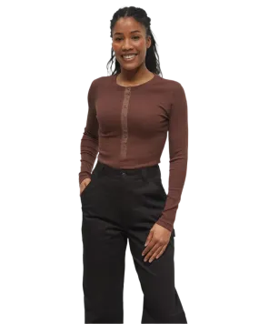 TENTREE Women's Rib Snap Placket Henley Longsleeve Shirt Deep Mahogany