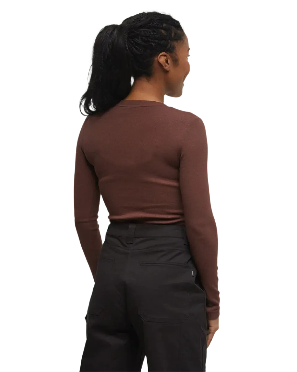 TENTREE Women's Rib Snap Placket Henley Longsleeve Shirt Deep Mahogany