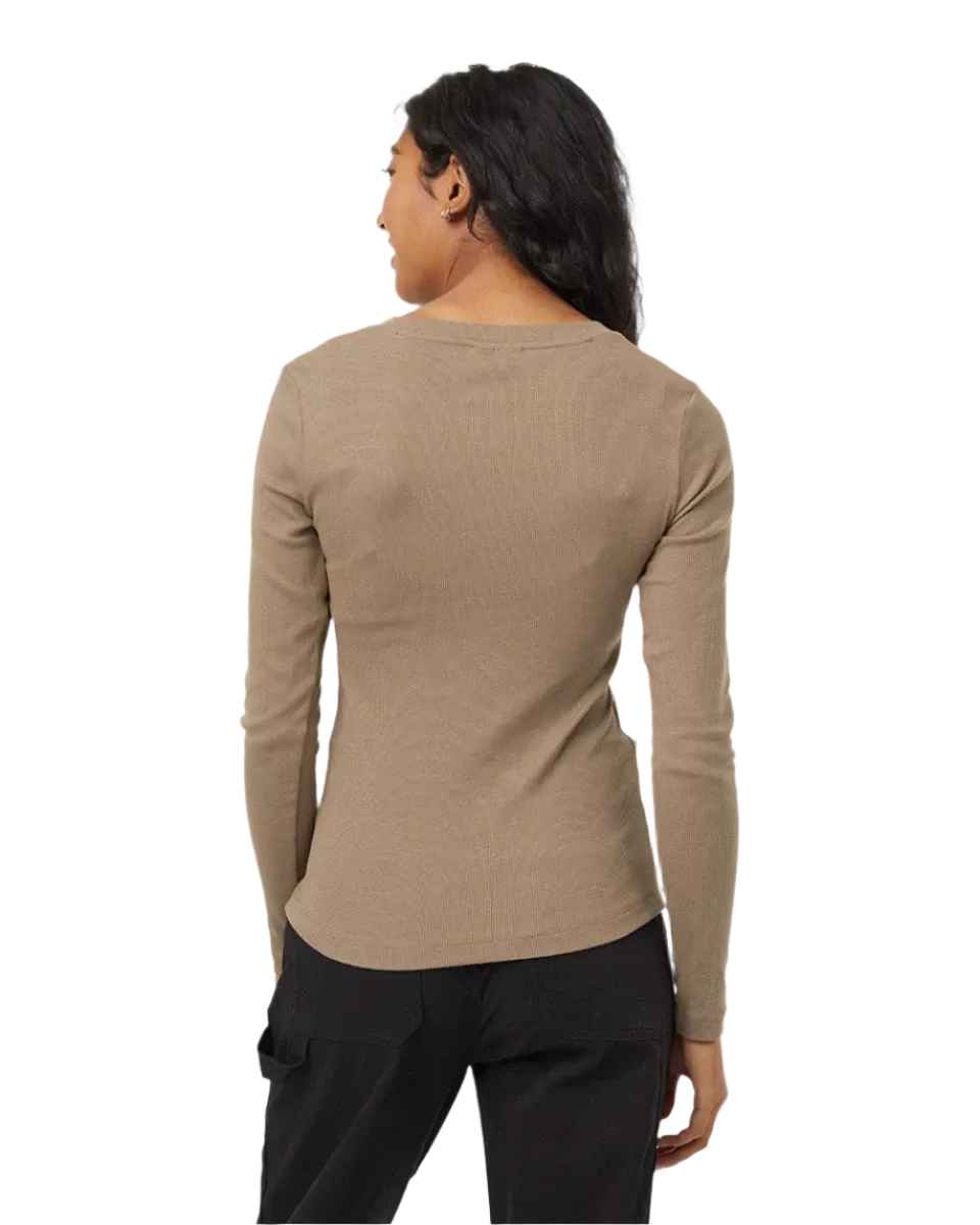 TENTREE Women's Rib Snap Placket Henley Longsleeve Shirt Fossil