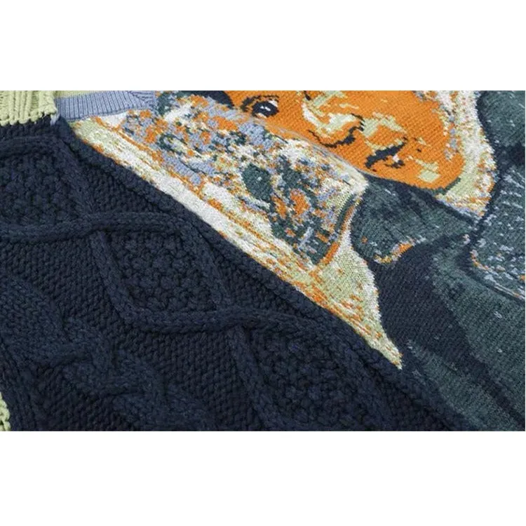 Van Gough Patchwork Sleeveless Twist Knitted Vest - V Neck