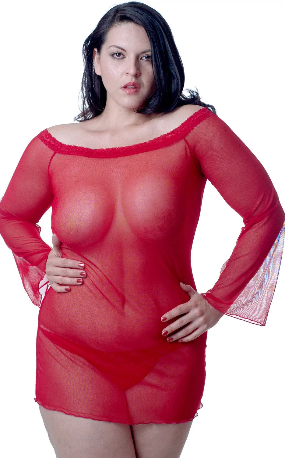 Women's Mesh Babydoll/Mini Dress with Thong #5178