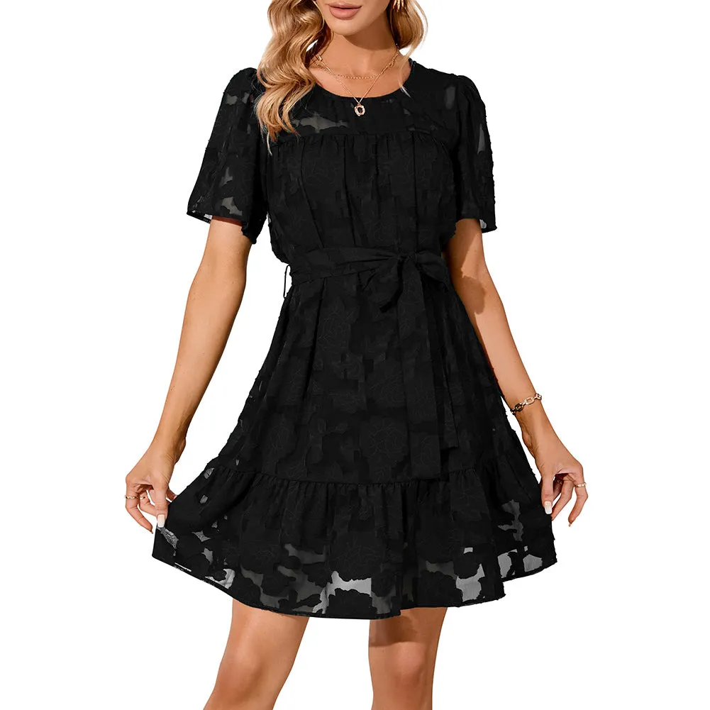 YESFASHION Ladies Bell Sleeve Babydoll Lace Dress