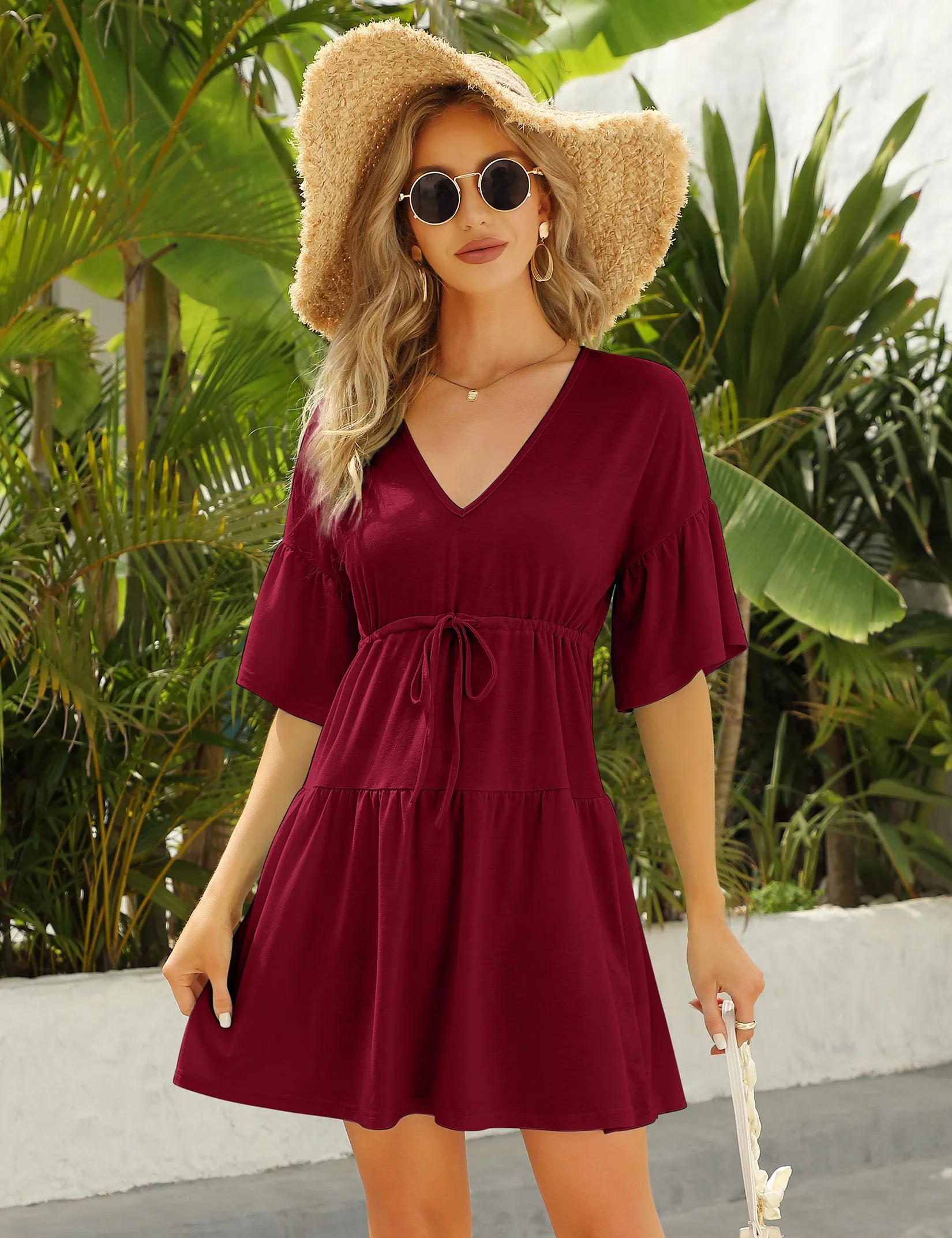 YESFASHION Women's Flowy Babydoll Casual Bell Sleeve Dress